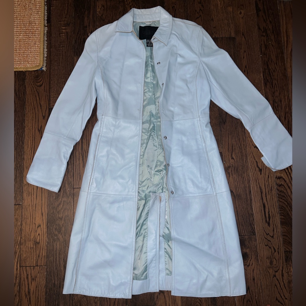 Baby blue Guess leather jacket small medium